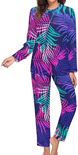 Neonska ženska pidžama s tropskim palminim listom dvodijelna odjeća za duge rukave i odjeća za spavanje
