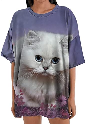 Narhbrg ženske prevelike majice Slatka 3D CAT grafička bluza kratkih rukava Ljetni labavi Ležerne prilike