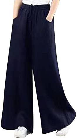 Ženske pamučne meke Palazzo pantalone sa širokim nogama sa džepovima visokog struka Casual labave pantalone