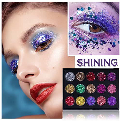 Nvleptap 15 boja glitter eyeshadow Palette, eye Glitter Makeup Palette, Mineral Ultra Shimmer Glitter puder