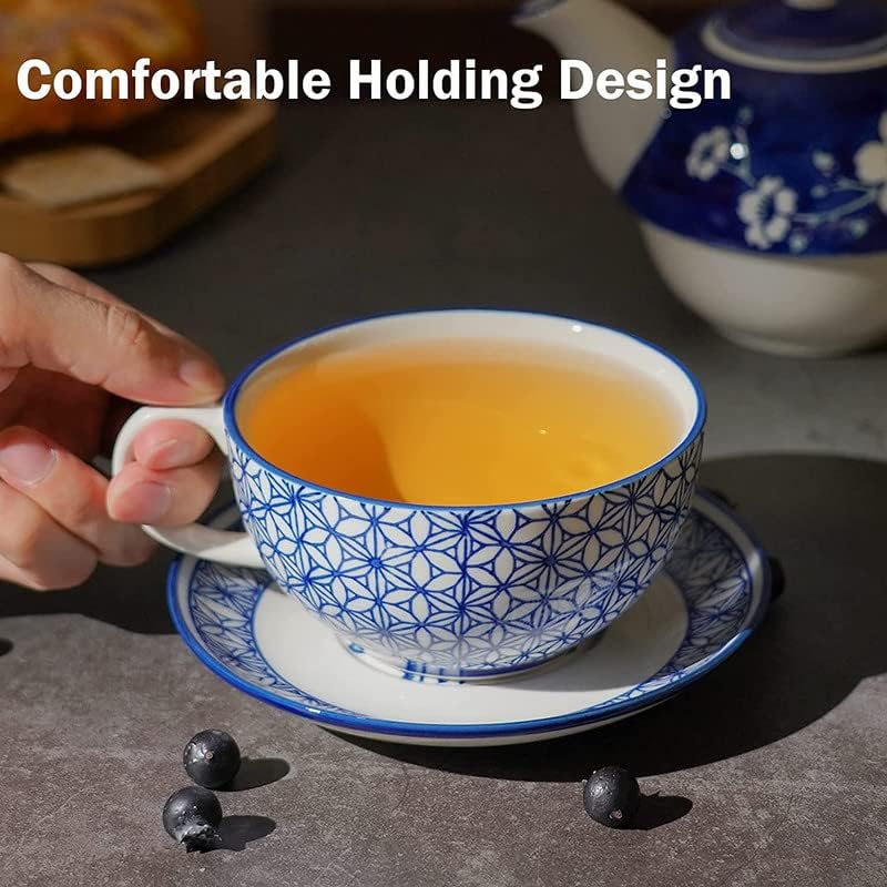 Taimei Teatime keramički čaj za jedan set, 19.6oz set čajnih čaša i posude za čaj i tanjiru sa ručnim oblogom