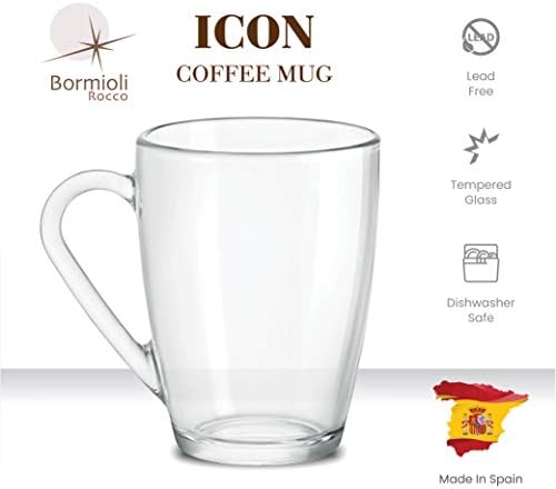 Bormioli Rocco Glass set šoljica za kafu, srednje veličine 10 ° unce sa praktičnom ručkom, čaše za čaj za topla