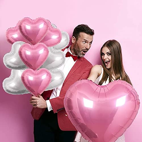 Songjums 31pcs Valentines Day Heart Foil Balloons Pink i srebrni srčani baloni sa 32 inčnim ružičastim srcem