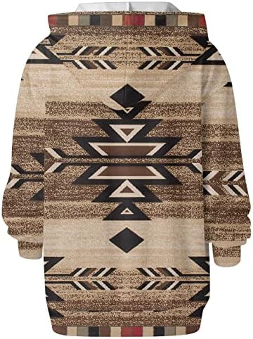 MRGIINRI ženski Vintage Aztec Print Tops Western Ethnic Half Zip Dugi rukav pulover Casual Drawstring