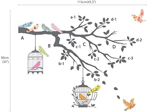 Racowall DW-1510 ptice na drvenoj grani sa ptičjim kavezima Dječje zidne naljepnice Zidne naljepnice