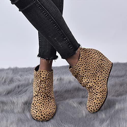 Modne čizme za žene Chunky pete čizme čipke čipke up antiede cipele udobni leopard okrugli nožni klinovi
