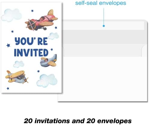 SOICEU Slatka aviona 1. rođendana pozivnice za zabavu sa koverte od 20 dječaka aviona 1 godina stari rođendan