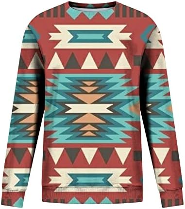 Oplxuo ženske duge rukave Zapadne majice Casual okrugli vrat džemperi majice etničke grafičke dukseve pulover