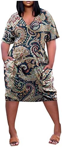 NumAler afričke haljine za žene 2023. afrička odjeća džep na koljenu labavi fit v-izrez kratki rukav vintage
