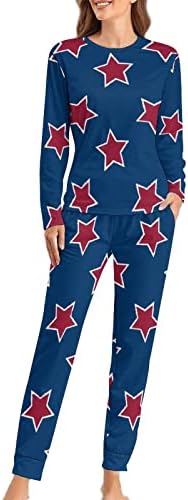 Američka zastava Stars-01 ženske pidžame Set dvodijelni Dugi rukav Top i pantalona Sleepwear