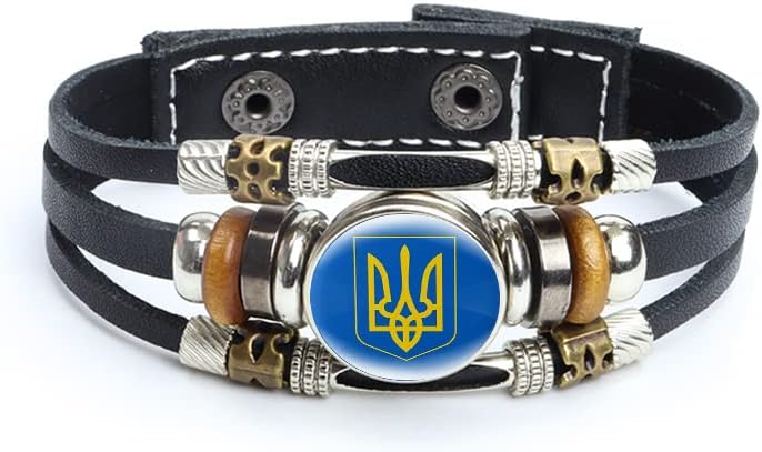 Narukvica sa ukrajinskom zastavom, Tryzub Trident - Grb Ukrajine sa staklenom kupolom Pu kožnom narukvicom