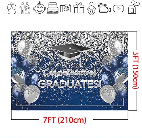 Mocsicka 2023 pozadina za diplomiranje plava i Sliver Glitter Balloons Bachelor kapa Čestitamo maturantima dekoracije