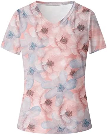 Majica bluza za žene s kratkim rukavima pamučna creva sa dubokim V izrezom cvjetna grafika Happy poklon casual