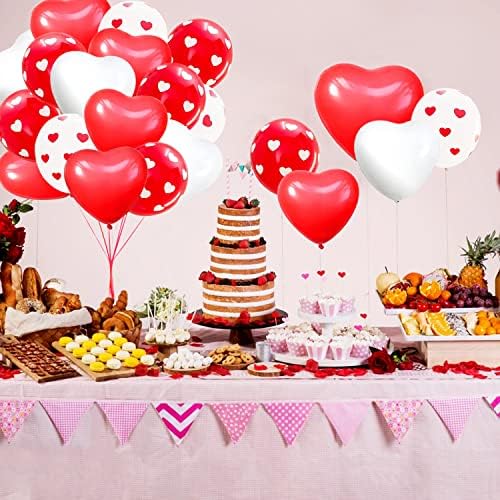 Songjum 60pcs Valentines Day Baloni Crveni i bijeli srčani baloni 12 inčni srčani baloni Latex