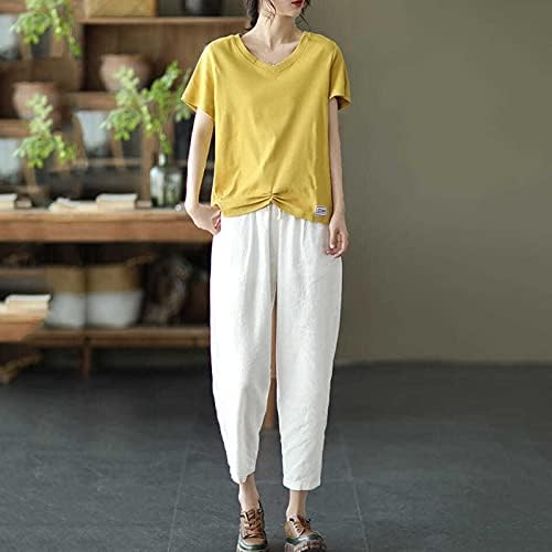 Posteljine hlače za ženske plaže Ležerne prilike labave čvrste boje elastične čekene dna prozračne ljetne hlače