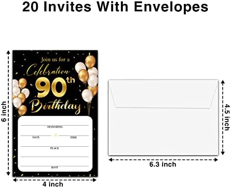 90. rođendanske pozivnice s kovertama - klasična zlatna tema ispunjavaju prazne rođendane pozivnice za
