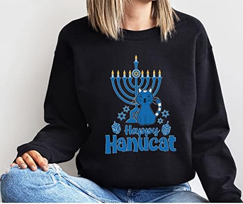 Sretna Hanuka Dukserica Hanuka Cat Shirt Hanucat Tee Candle Lights Dreidel Shirt Jevrejski Praznični Poklon