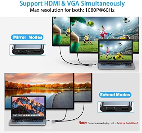 USB C do VGA HDMI adapter, ventilator Tip C Multiprti adapter sa 4K @ 30Hz HDMI port, 1080p VGA port,