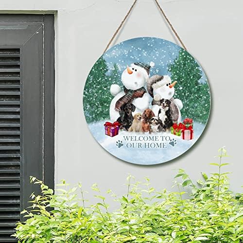 Snjegović pse Obiteljski drveni zid umjetnička ploča snjegović božićni prednji vrtni vrtni doček Dobrodošli