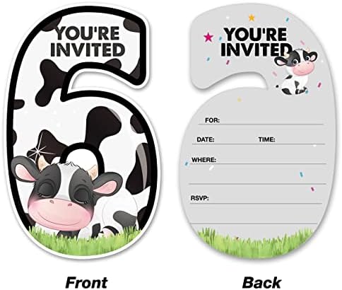 20 Pozivi za rođendan 6 krava sa kovertama dvostrane farme životinjskih krava oblikovanih pozivnica poziva