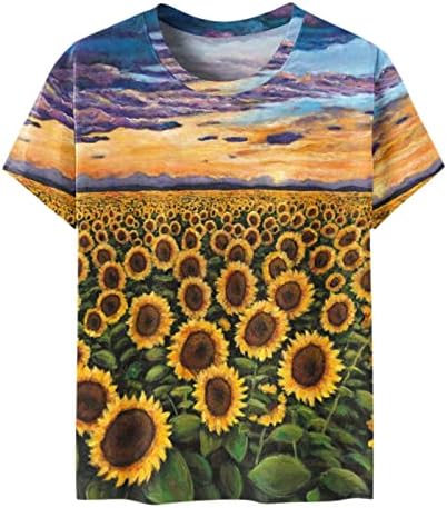 Tee dame kratki rukav Crewneck Pamuk Suncokret cvjetni grafički grafički labavi fit casual bluza
