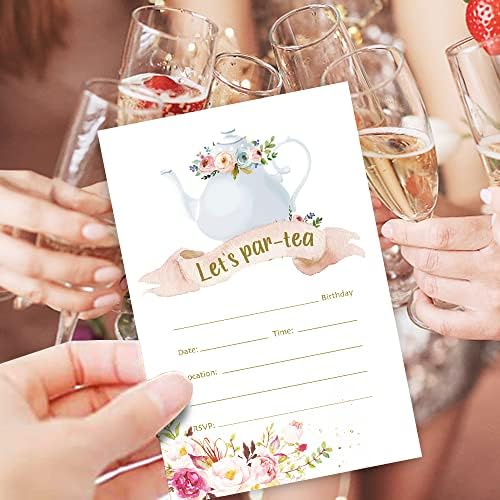 Haizct Hatt za pozivnice za čaj sa kovertama za odrasle tinejdžere, smiješni cvjetni čajnik za rođendan