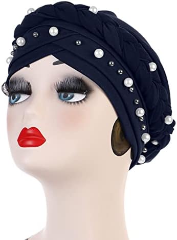 Vintage Pearl Beanie Hat za žene muslimanske ruffle kose pokriva turban natkrivene glave za glavu