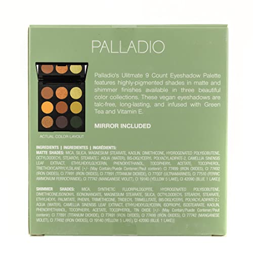 Palladio Ultimate 9-count paleta sjenila, Formula bez talka, visoke pigmentirane nijanse u kombinaciji