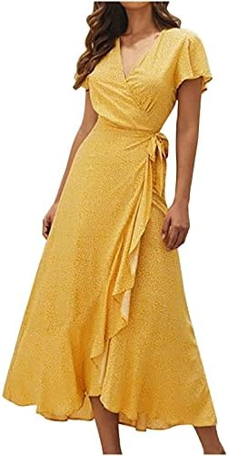 Ženska omotana V izrez cvjetne ljetne haljine kratki rukav čipka u obliku duge haljine plaža Maxi haljina Flowy