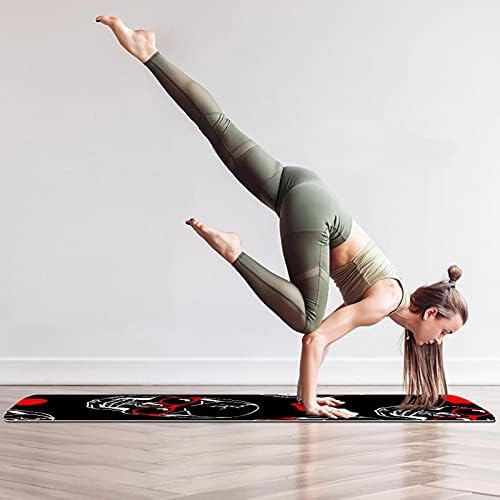 Debela neklizajuća Vježba & amp; fitnes 1/4 prostirka za jogu sa crnim printom lobanje srce za Yoga