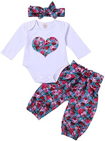 Anfeng cvjetna odjeća Ispis mališana Baby Traka za bebe 3pc Gilrs Love Ramper Set Tops + Hlače Djevojke