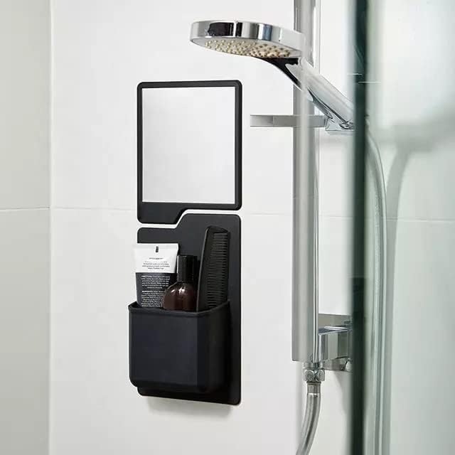 Crni silikonski tuš organizacija sa ogledalom kupaonice, vodootporno četkica za zube, četkica ili britva,