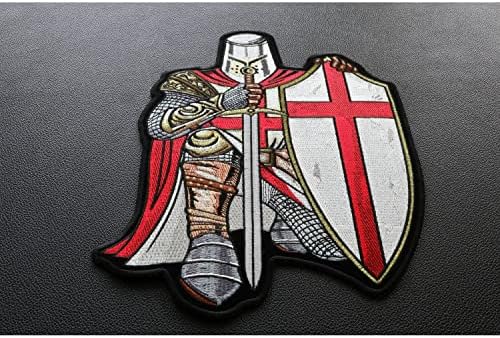 Bijeli i crveni križar vitez Veliki kršćanski zakrpa - 8.9x12 inča. Vezeno gvožđe na zakrpu