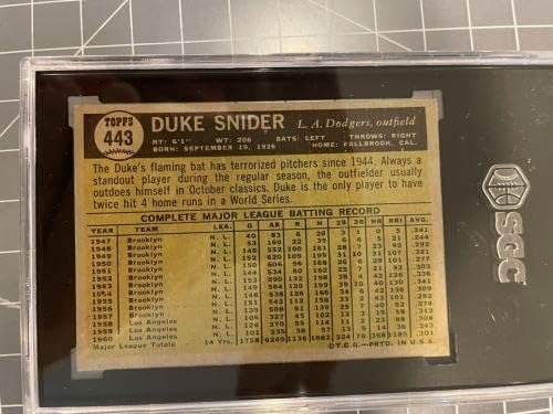 1961 TOPPS 443 Duke Snider Los Angeles Dodgers Baseball Card SGC NM 7 - Bejzbol kartice za ploče