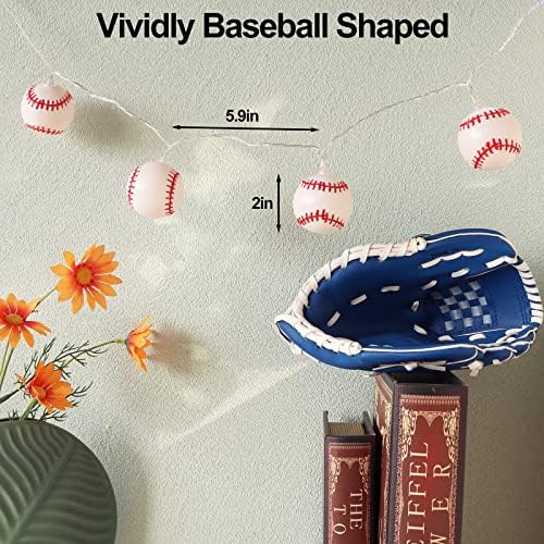 Yayfazy Bejzbol ukrasi žičana svjetla, baterijska 6.5 ft 10led svjetla za uređenje sportske sobe