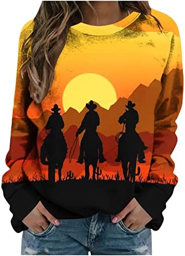 Ženske košulje dugih rukava Konjski print Crew Crt Dukseri TEE Girls Tinejdžeri Novelty Cowboy Duge