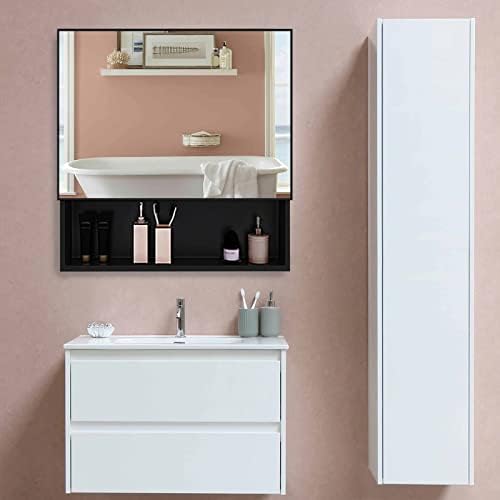YEPOTUE Zrcalni ormarić za lijekove, 23,6 x19, 6 crni ormarić za lijekove za kupatilo zidni prostor za skladištenje