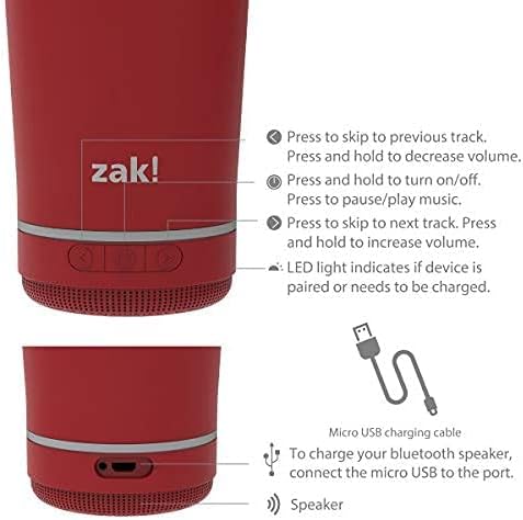 Zak dizajni Zak Play Bluetooth Tumbler sa slamom i bežičnim zvučnikom, nehrđajući čelik, klizač i dvostruka