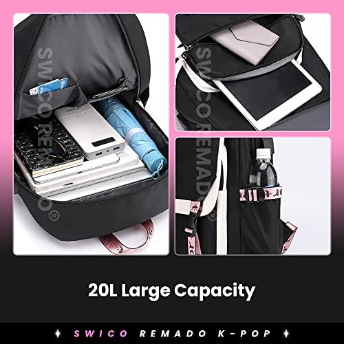 Swico Remado K-pop laptop torba za knjige s USB punjenjem i lukom za slušalice, crno-ružičasto