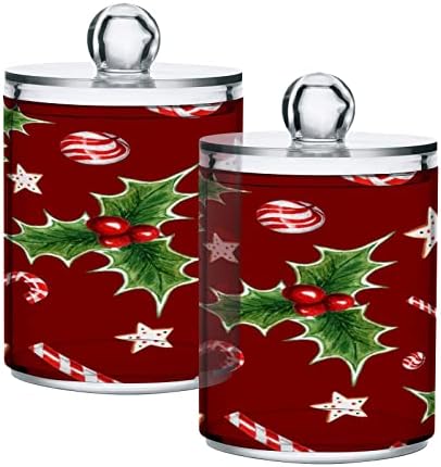 ALAZA 4 PACK QTIP HOLDER Dispenser Božić Holly Candy Cane Kupatilo Kanisteri za kuglice za