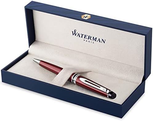 Waterman ekspertska olovka, tamnocrvena sa kromiranim oblogom, srednje tačke sa plavim dopunama, poklon