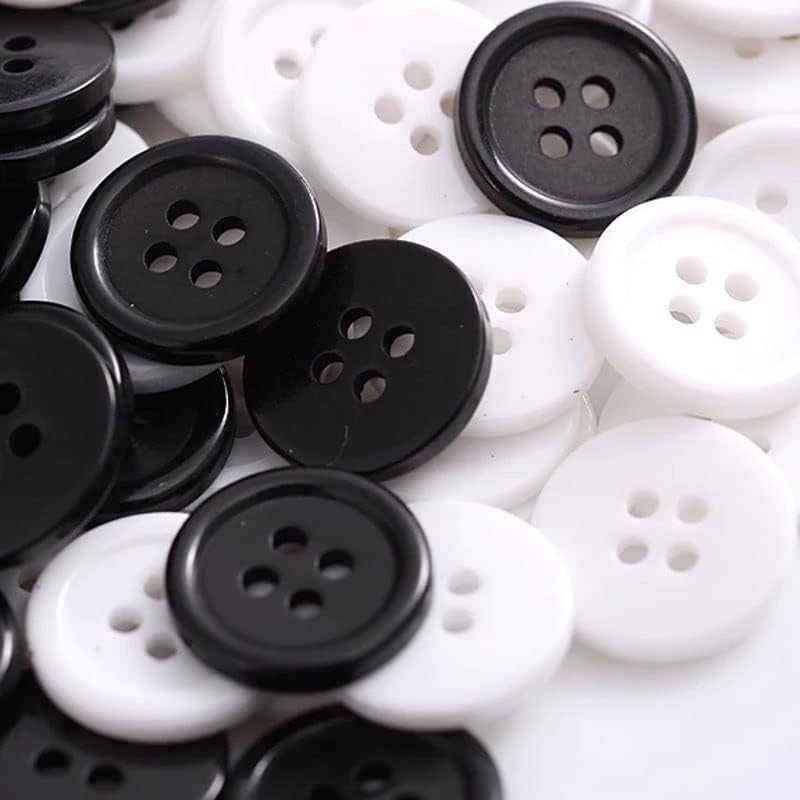 N / A 15mm 50 komada crno bijelo dugme okruglo 4 rupa košulje za odjeću DIY dugme Odjeća za odjeću