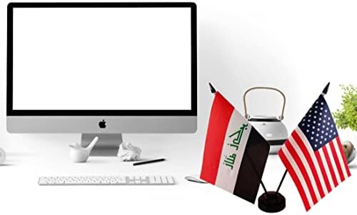 American & Irak Twin Desk zastava, američke zastave za stol iračke, 8 x 5 inča američka i iračka deluxe set