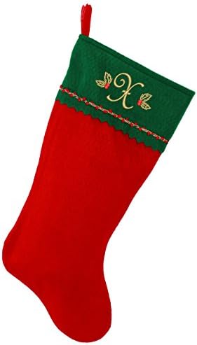 Monogramirani me vezeni početni božićni čarapa, zeleni i crveni filc, početni x