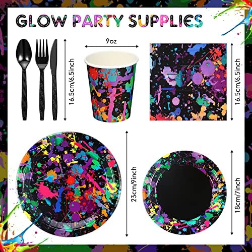 Baderke 252 kom Glow Party Supplies Neonski Set posuđa uključujući 9 inča papirne ploče 6 salvete šolje
