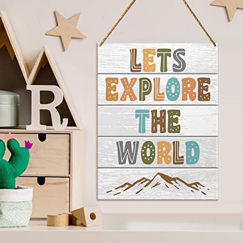 Rasadnik drveni znak dekor, omogućava istraživanje svijeta, rasadnik djeca kćer sin soba Igraonica