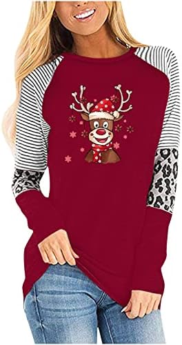2022 ženske tunike sa Leopard printom okrugli vrat Dugi rukav u boji blok majice Božićne prugaste