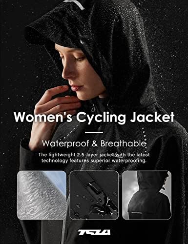 TSLA Ženska biciklistička jakna, vodootporna radna radna jakne, pakirajuća reflektirajuća pješačka hoodie