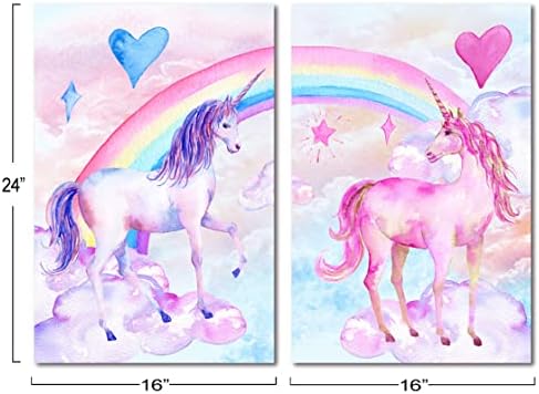 Ljubičasta Verbena Art Pink Unicorn Love Heart Canvas Wall Art slike šareni Rainbow Cloud printovi