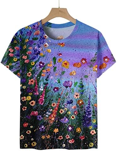 TIFZHADIAO Ljeto kratki rukav ležerna bluza za žene Suncokret za ispis majica Trendy Slatki okrugli vrhovi